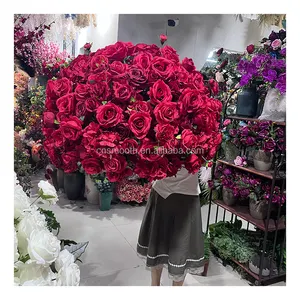 80厘米大花球奢华婚礼摆件红色人造玫瑰花球婚礼装饰