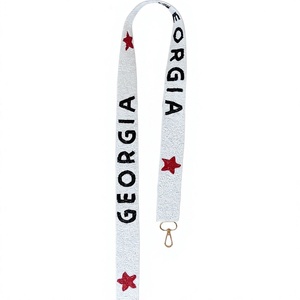 Lanière en nylon Georgia avec étoiles rouges et crochet métallique, sangle réglable tendance pour cartes d'identité, porte-clés, téléphone - Product Image 1
