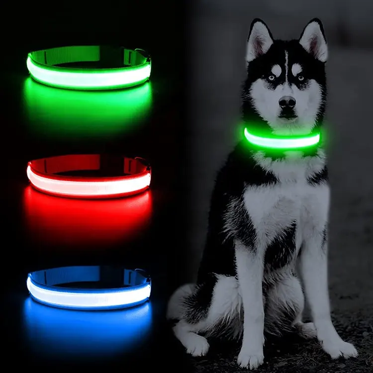 Safety High Visibility Waterproof Adjustable Light Up Flashing Glowing LED Pet Dog Collar For Small Medium Large Dog