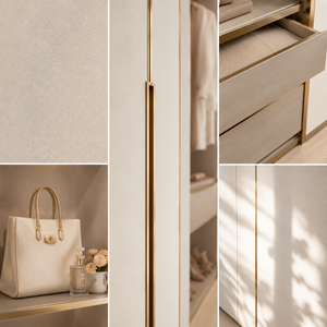 Dressing intégré moderne sur mesure avec zones de suspension, rangements à tiroirs, meuble-lavabo intégré et support pour croquis - Product Image 1