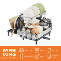 WIREKING Égouttoir à vaisselle à 2 étages extensible et stable Porte-couverts Séchoir à eau au-dessus de l'évier Séchoir à vaisselle de cuisine