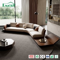 Luxuriöses Modulares Massivholz-Stoffsofa-Set mit Lederummanteltem Untergestell und Schwarzem Marmor-Couchtisch Maßgefertigte Ganzhausmöbel