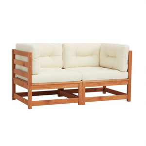 โซฟาลานบ้าน ไม้สนแท้ เบาะสีครีม ชุดสวนกลางแจ้ง 3 ที่นั่ง สไตล์ชนบท เฟอร์นิเจอร์ทนต่อสภาพอากาศ - Product Image 1