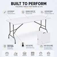 Table pliante légère et robuste en HDPE moulé par soufflage, 6 pieds, pliable en deux, pour pique-nique et repas en extérieur
