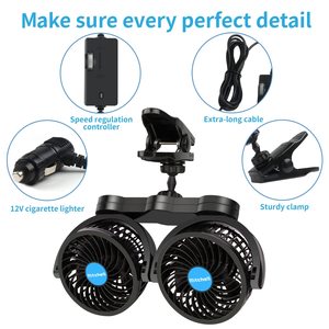 Kipas klip mobil kepala ganda 4 inci, kipas plastik <span class=keywords><strong>12V</strong></span> dapat disesuaikan untuk kursi depan/belakang penumpang 360 derajat kipas Mobil Putar - Product Image 4