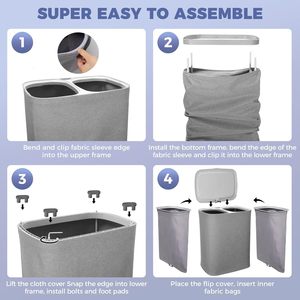 Panier à linge pliable en polyester sur mesure, réutilisable, avec deux compartiments, écologique, pour la vente en gros - Product Image 4
