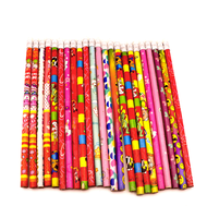 Ensemble de papeterie scolaire en bois, crayons mignons à motifs de dessins animés pour filles et garçons, ensembles d'art ronds noirs naturels fantaisie, fournitures modernes en gros