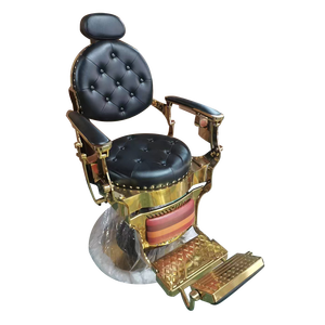 Chaise d'attente <span class=keywords><strong>de</strong></span> <span class=keywords><strong>barbier</strong></span> vintage en or, pliable et inclinable, portable en cuir fabriqué avec du métal durable - Product Image 1