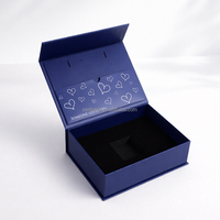 Romantische donkerblauwe opvouwbare sieradendoos met kaartvakje en EVA-inleg voor oorbellen, presentatie doos voor Valentijnsdag