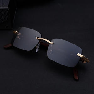 Lunettes de soleil carrées sans monture Zzc pour hommes, verres PC UV400, légères, branches noires, avec étui - Product Image 3