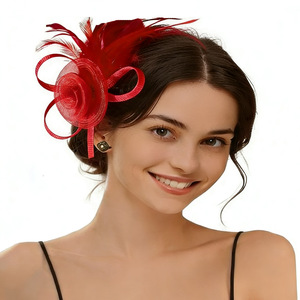 Fascinator violet pour femme avec plumes et fleurs en résille, idéal pour mariage, Kentucky Derby et tea party - Product Image 1