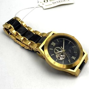 Reloj de Pulsera Mecánico Open Heart Skeleton con Caja de Acero Inoxidable y Mármol, Esfera de Piedra Oscura, Bisel con Números Romanos, Diseño 2025 - Product Image 6