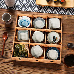 Plastic nine-compartment side dish <b>tray</b>, bamboo and wood imitation compartmentalized <b>small</b> lunch basket, barbecue <b>tray</b>, sauce - Product Image 3