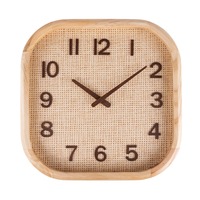 Jam Dinding Kayu Dekorasi Rumah Modern Bentuk Persegi dengan Wajah Rotan