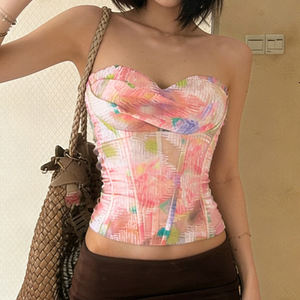 2026 Womens Sexy Off-Shoulder Tank <b>Tops</b> Floral Print Mesh <b>Patchwork</b> Color Block Casual Sleeveless Blouse Breathable Beach - Product Image 3