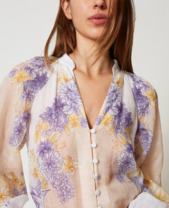 Blusa <span class=keywords><strong>de</strong></span> manga larga con estampado <span class=keywords><strong>de</strong></span> <span class=keywords><strong>flores</strong></span> personalizadas para mujer, Blusa <span class=keywords><strong>de</strong></span> gasa cómoda y <span class=keywords><strong>de</strong></span> alta calidad - Product Image 4