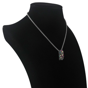 Collier pendentif en alliage plaqué rhodium avec micro-incrustation de cristaux multicolores en forme de goutte carrée pour femme, bijoux en acier inoxydable - Product Image 3