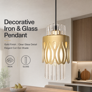 Modern Iron And Glass Pendant <b>Light</b> With Gold Finish Adjustable Height For Kitchen Island Dining Room <b>Indoor</b> Decor - Product Image 2