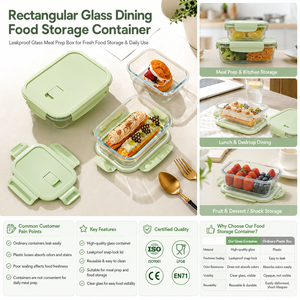 Boîte de conservation alimentaire <span class=keywords><strong>en</strong></span> <span class=keywords><strong>verre</strong></span> hermétique <span class=keywords><strong>avec</strong></span> logo personnalisé, OEM ODM, compatible congélateur, boîte à <span class=keywords><strong>lunch</strong></span> rectangulaire <span class=keywords><strong>avec</strong></span> emballage à marque privée - Product Image 1