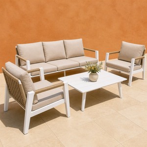 Outdoor Aluminum Garden <b>Sofa</b> Set <b>Rattan</b> Rope Patio Furniture Cushioned 4 Piece Seating for Courtyard Villa - Product Image 4