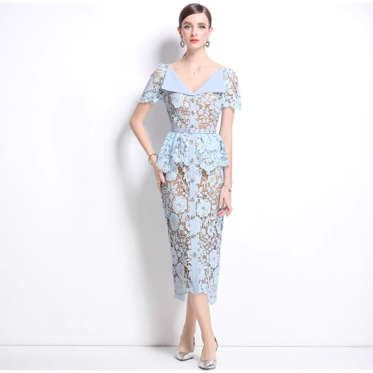 white lace midi dress bridal Tahlia Midi Dress - White Lace main image 0