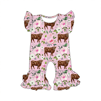 Vente chaude été bébé filles barboteuses conception occidentale impression personnalisée à manches courtes volants bébé filles vêtements enfant en bas âge combinaison