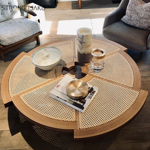 Wabi Sabi Furniture Nordic legno massello piccolo appartamento tavolo centrale <span class=keywords><strong>in</strong></span> rovere tavolino rotondo <span class=keywords><strong>in</strong></span> <span class=keywords><strong>vimini</strong></span> <span class=keywords><strong>in</strong></span> Rattan di legno per soggiorno - Product Image 5