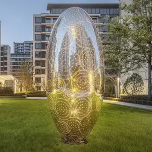 Custom Huge Metal Art Statue Stainless Steel Hollow Egg Sculpture For Garden Decoration