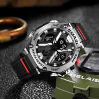 Jam Tangan Pria SMAEL 8087 Sport LED Light Luminous 50 Bar Tahan Air Analog Digital dengan Stopwatch Alarm.