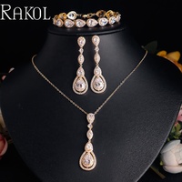 RAKOL SP3388 Ensemble de bijoux fins personnalisés pour femmes, ensemble de bijoux indiens de luxe, bracelet à breloques en cristal, collier, boucles d'oreilles pour femmes