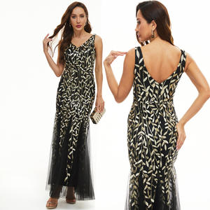 <span class=keywords><strong>Robe</strong></span> <span class=keywords><strong>de</strong></span> <span class=keywords><strong>soirée</strong></span> sirène à col en V et sequins, broderie feuille en polyester, ourlet en tulle, pour <span class=keywords><strong>soirée</strong></span> formelle, bal <span class=keywords><strong>de</strong></span> promo ou mariage - Meilleures ventes - Product Image 5