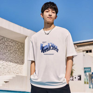 Summer Ice Silk Cool Feel Five Sleeve <strong>T</strong> <strong>Shirt</strong> Hong Kong Style Fun Printed Loose White Unisex Couple Versatile Casual Tops - Product Image 5