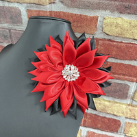 Broche Fleur en Satin Rouge et Noir Faite à la Main pour Robe ou Corsage