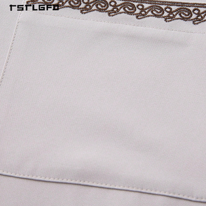 <b>Men</b> Light Grey Hooded <b>Thobe</b> Embroidery Trim Half Zip V-Neck Long Sleeve Full-Length Moroccan Djellaba Islamic Modest Robe - Product Image 4