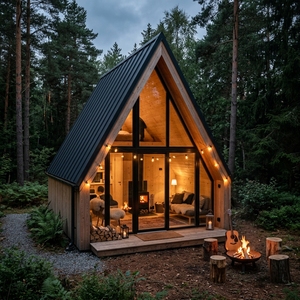 Casa Prefabbricata Triangolare Moderna con Facciata in Vetro, Cabina Modulare per Progetti in Foreste, Campeggi e Rifugi Naturali - Product Image 3