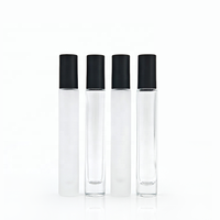 Flacon de parfum rond transparent de 10 ml avec applicateur à bille, fond épais, en verre dépoli, pour huiles essentielles, avec bouchon à vis