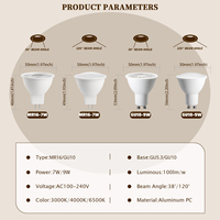 Foco LED GU10 9W MR16 7W CRI>90 100lm/W 100-240V 38 ° /120 °    Lámpara LED Empotrable IP20 de Alta Reproducción Cromática para Iluminación del Hogar