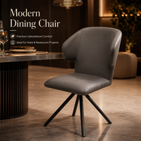 Chaise de salle à manger moderne à dossier haut en similicuir gris, assise capitonnée croisée, base araignée, pour hôtel et restaurant