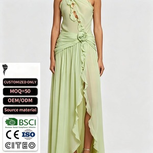 Custom Ladies Solid Natural Sexy <b>Backless</b> Ribbon Design Light <b>Dress</b> Fashion Mature Elegant Chiffon <b>Halter</b> Women Maxi <b>Dresses</b> - Product Image 1