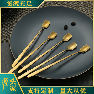 Stainless steel spoon, golden square head spoon, <b>honey</b> stirring stick, coffee long handle ice spoon, mug stirring spoon - Product Image 2
