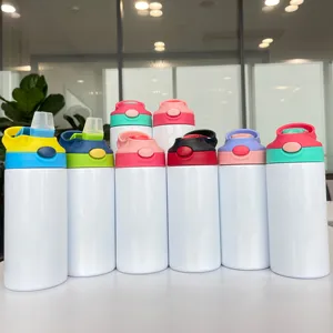 360 Ml 12 Oz Double Insulated Stainless Steel Kids Flip Top Tumbler Straight Blank Child Sublimation Sippy Water Bottle