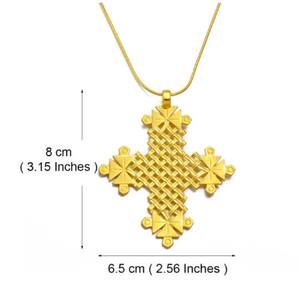 新しいデザインプレミアム18kゴールドエチオピア伝統的なユニークなクロスペンダントネックレスジュエリーステンレス鋼アフリカ文化ネックレス - Product Image 4