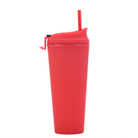 Logo personnalisé 650ml Double couche tasse de paille en plastique multicolore tache grande capacité tasse d'eau extérieure givrée tasse portable