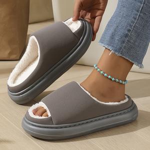 Toptan yeni ürünler <span class=keywords><strong>EVA</strong></span> taban terlik maruz ayak parmakları ile peluş astar süet üst toptan yeni malzemeler ile - Product Image 3