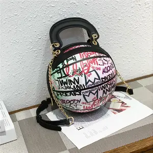 Bolso de hombro moldeado con personalidad para mujer, bolsa de baloncesto con grafiti pintado a mano