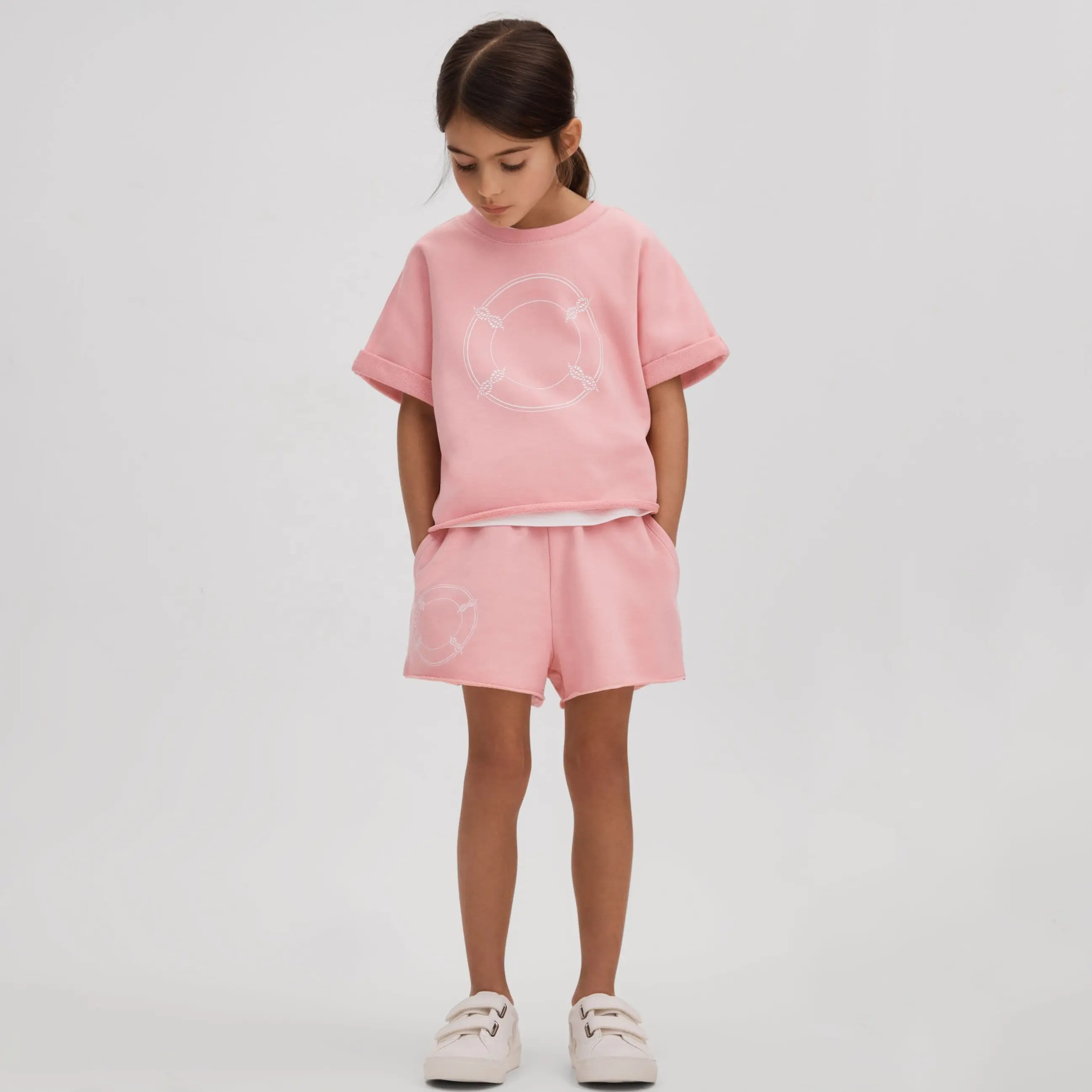 Venta al por mayor de ropa llana para niños Terry Cotton Girl T Shirt Shorts Outfits Kids Summer Clothing Set