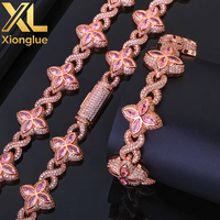 Collar de Cadena de Eslabones de Cobre con Circones, Diseño Floral, Joyería Fina Unisex, Venta al por Mayor de Fábrica, Personalizado, en Stock, Estilo HipHop
