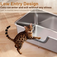Bac à litière pour chat en acier inoxydable 304, grande capacité 50L, écologique, anti-adhésif, facile à nettoyer, design rectangulaire, durable, stockage de sable