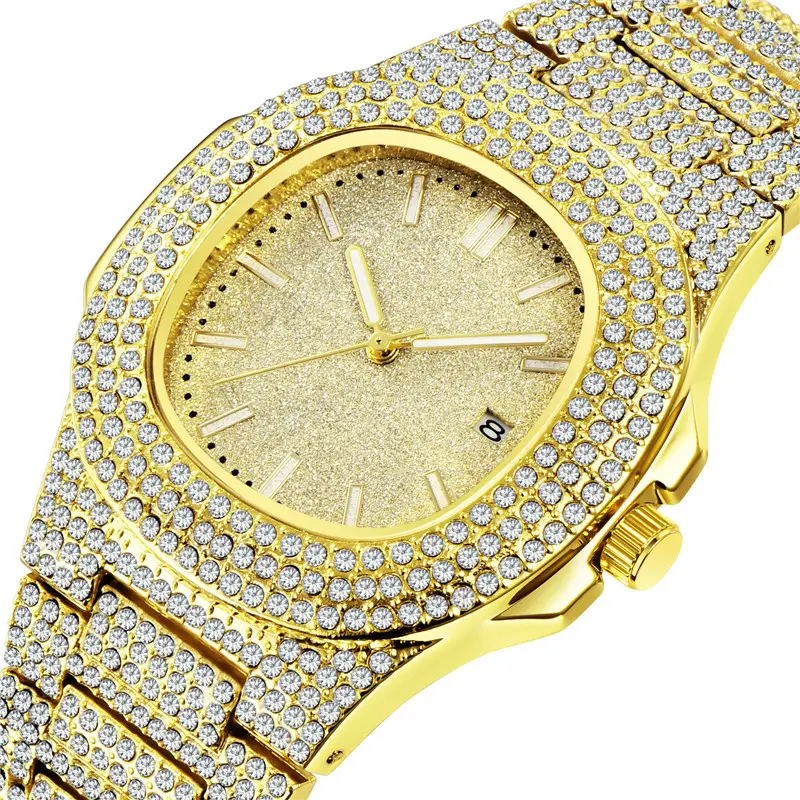 2021 Offre Spéciale hommes diamant pierre robe montre or argent acier inoxydable strass montre-bracelet mâle cristal montre