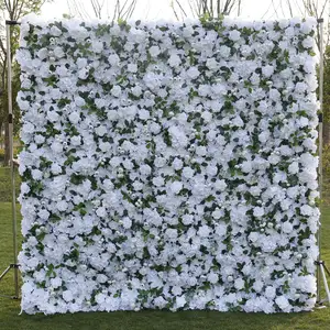 Bunga kustom dinding 5D 3D Putih menggulung kain bunga dinding dekorasi pernikahan buatan sutra bunga mawar Panel latar belakang dinding bunga
